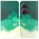 For Asus Zenfone 9 Watercolor Pattern Flip Leather Phone Case(Cyan Green) - 1