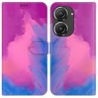 For Asus Zenfone 9 Watercolor Pattern Flip Leather Phone Case(Purple Red) - 1