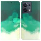 For OPPO Reno8 Watercolor Pattern Flip Leather Phone Case(Cyan Green) - 1