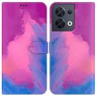 For OPPO Reno8 Watercolor Pattern Flip Leather Phone Case(Purple Red) - 1