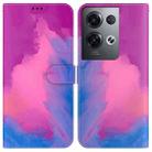 For OPPO Reno8 Pro+ Watercolor Pattern Flip Leather Phone Case(Purple Red) - 1