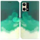 For OPPO Reno7 4G Watercolor Pattern Flip Leather Phone Case(Cyan Green) - 1