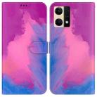 For OPPO Reno7 4G Watercolor Pattern Flip Leather Phone Case(Purple Red) - 1