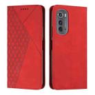 For Motorola Edge 2022 Diamond Pattern Splicing Skin Feel Magnetic Phone Case(Red) - 1