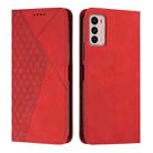 For Motorola Moto G42 Diamond Pattern Splicing Skin Feel Magnetic Phone Case(Red) - 1