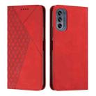 For Motorola Moto G62 5G Diamond Pattern Splicing Skin Feel Magnetic Phone Case(Red) - 1