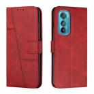 For Motorola Edge 30 Stitching Calf Texture Buckle Leather Phone Case(Red) - 1