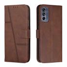 For Motorola Moto G62 5G Stitching Calf Texture Buckle Leather Phone Case(Brown) - 1