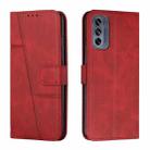 For Motorola Moto G62 5G Stitching Calf Texture Buckle Leather Phone Case(Red) - 1