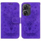 For Asus Zenfone 9 Butterfly Rose Embossed Leather Phone Case(Purple) - 1