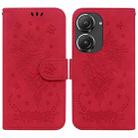 For Asus Zenfone 9 Butterfly Rose Embossed Leather Phone Case(Red) - 1