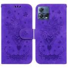 For Motorola Moto S30 Pro 5G / Edge 30 Fusion Butterfly Rose Embossed Leather Phone Case(Purple) - 1