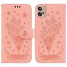 For Motorola Moto G32 Butterfly Rose Embossed Leather Phone Case(Pink) - 1