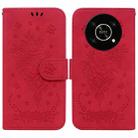 For Honor X9 / X9 5G Butterfly Rose Embossed Leather Phone Case(Red) - 1