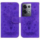 For OPPO Reno8 Pro+ Butterfly Rose Embossed Leather Phone Case(Purple) - 1