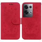 For OPPO Reno8 Pro+ Butterfly Rose Embossed Leather Phone Case(Red) - 1