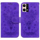 For OPPO Reno7 4G Butterfly Rose Embossed Leather Phone Case(Purple) - 1