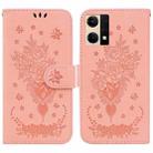For OPPO Reno7 4G Butterfly Rose Embossed Leather Phone Case(Pink) - 1
