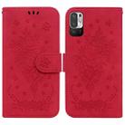 For Xiaomi Redmi Note 11T Pro / 11T Pro+ 5G Butterfly Rose Embossed Leather Phone Case(Red) - 1