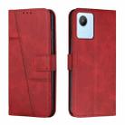 For Realme C30 4G Stitching Calf Texture Buckle Leather Phone Case(Red) - 1