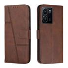 For vivo Y35 4G/Y22s/Y22 Stitching Calf Texture Buckle Leather Phone Case(Brown) - 1