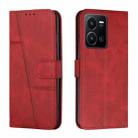 For vivo Y35 4G/Y22s/Y22 Stitching Calf Texture Buckle Leather Phone Case(Red) - 1