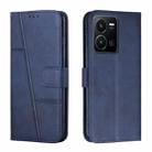 For vivo Y35 4G/Y22s/Y22 Stitching Calf Texture Buckle Leather Phone Case(Blue) - 1