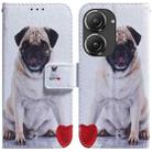 For Asus Zenfone 9 Coloured Drawing Leather Phone Case(Pug) - 1