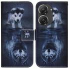 For Asus Zenfone 9 Coloured Drawing Leather Phone Case(Wolf and Dog) - 1