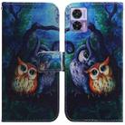 For Motorola Edge 30 Neo / Edge 30 Lite Coloured Drawing Leather Phone Case(Oil Painting Owl) - 1