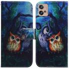 For Motorola Moto G32 Coloured Drawing Leather Phone Case(Oil Painting Owl) - 1