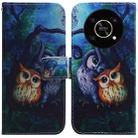 For Honor X9 / X9 5G Coloured Drawing Leather Phone Case(Oil Painting Owl) - 1