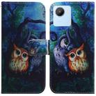 For Realme C30 Coloured Drawing Leather Phone Case(Oil Painting Owl) - 1