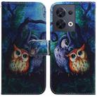 For OPPO Reno8 Coloured Drawing Leather Phone Case(Oil Painting Owl) - 1