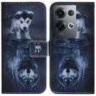 For OPPO Reno8 Pro Coloured Drawing Leather Phone Case(Wolf and Dog) - 1