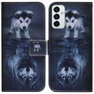 For Samsung Galaxy M13 4G Coloured Drawing Leather Phone Case(Wolf and Dog) - 1