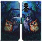 For Xiaomi Poco M4 5G Coloured Drawing Leather Phone Case(Oil Painting Owl) - 1