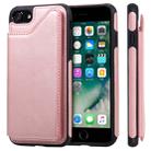 For iPhone 7 / 8 Shockproof Calf Texture Protective Case with Holder & Card Slots & Frame(Rose Gold) - 1