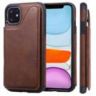 For iPhone 11 Shockproof Calf Texture Protective Case with Holder & Card Slots & Frame(Coffee) - 1