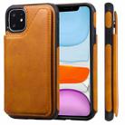 For iPhone 11 Shockproof Calf Texture Protective Case with Holder & Card Slots & Frame(Brown) - 1