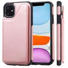 For iPhone 11 Shockproof Calf Texture Protective Case with Holder & Card Slots & Frame(Rose Gold) - 1