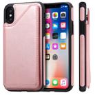 For iPhone X Shockproof Calf Texture Protective Case with Holder & Card Slots & Frame(Rose Gold) - 1