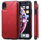 For iPhone XR Shockproof Calf Texture Protective Case with Holder & Card Slots & Frame(Red) - 1