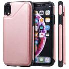For iPhone XR Shockproof Calf Texture Protective Case with Holder & Card Slots & Frame(Rose Gold) - 1