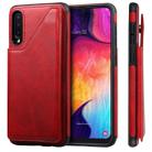 For Galaxy A50 Shockproof Calf Texture Protective Case with Holder & Card Slots & Frame(Red) - 1