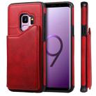 For Galaxy S9 Shockproof Calf Texture Protective Case with Holder & Card Slots & Frame(Red) - 1