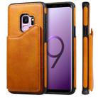 For Galaxy S9 Shockproof Calf Texture Protective Case with Holder & Card Slots & Frame(Brown) - 1