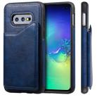 For Galaxy S10e Shockproof Calf Texture Protective Case with Holder & Card Slots & Frame(Blue) - 1