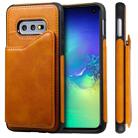 For Galaxy S10e Shockproof Calf Texture Protective Case with Holder & Card Slots & Frame(Brown) - 1