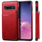 For Galaxy S10+ Shockproof Calf Texture Protective Case with Holder & Card Slots & Frame(Red) - 1